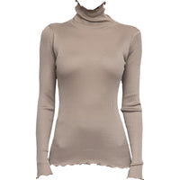 Khaki High Neck Silk T-shirt