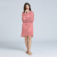 19 Momme Mulberry Silk Checkerboard Print Long Sleeve Shirt Dress