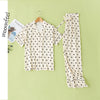 Beige Polka Dots Print Short Sleeved Pajama Set