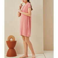 V Neck Short Sleeves Nightdress with Pockets