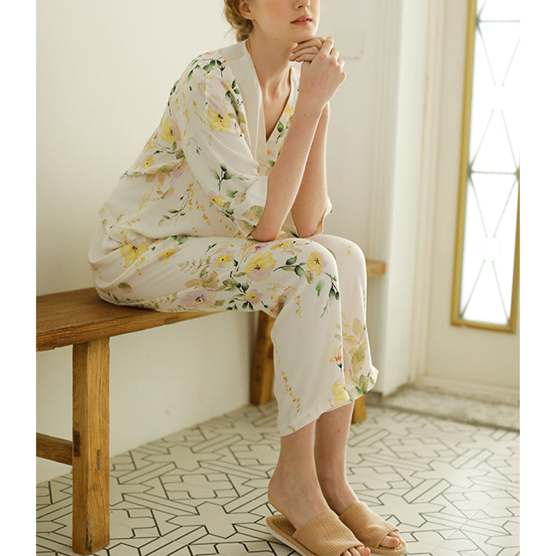 Floral Print V Neck Pajama Set