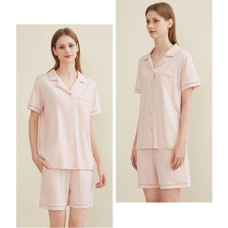 Women's Notched Collar Couple Short Pajama Set