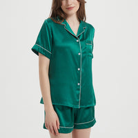 Comfortable Silk Pajama Set With Short Sleeves And Shorts