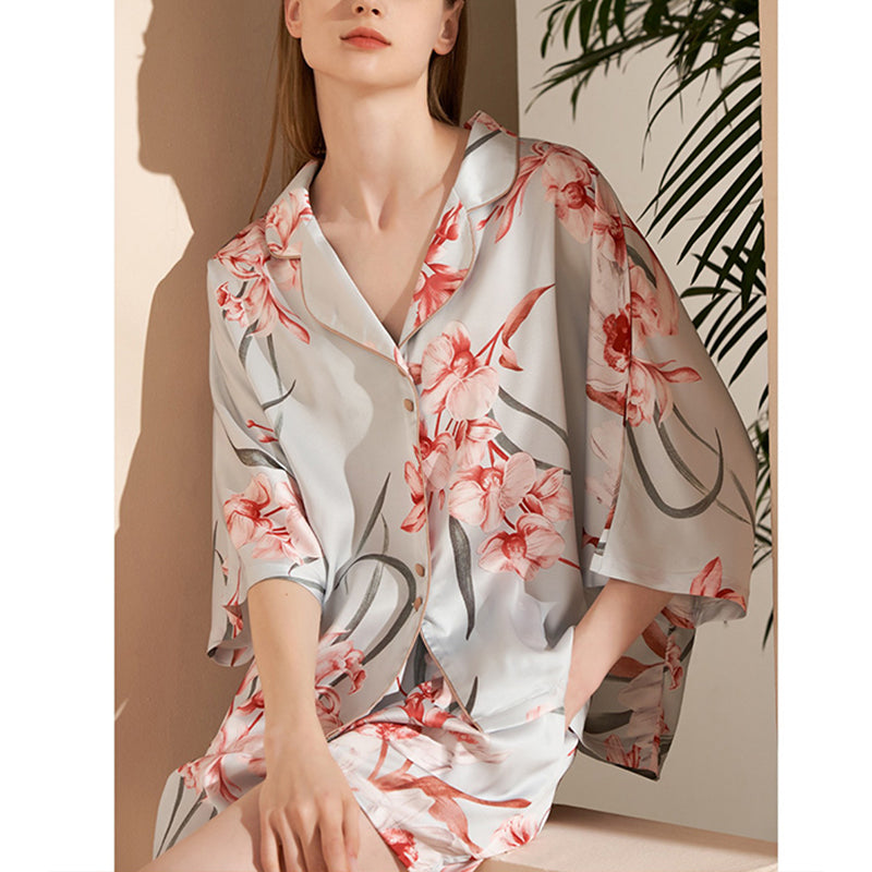 Flowers Printed 3/4 Sleeves Pajama Set