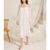 White Off-the-shouler Mesh Long Sleeves Nightgown