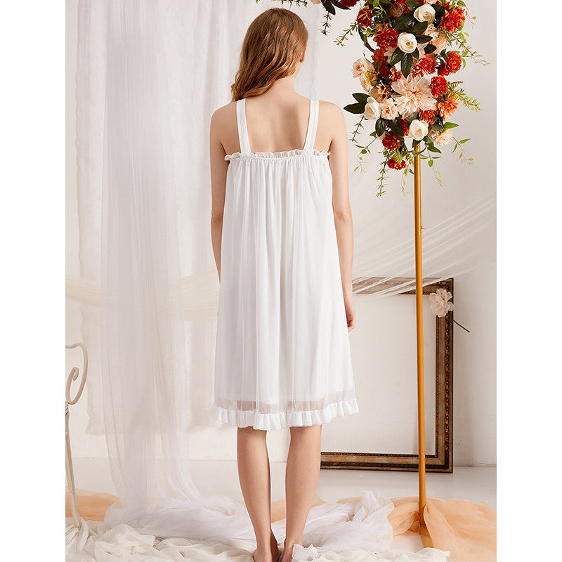 White Square Neck Sleeveless Nightgown