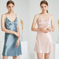 V Neck Silk Chemise with Pleating Design