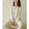 Beige Polka Dots Print Long Sleeved Pajama Set