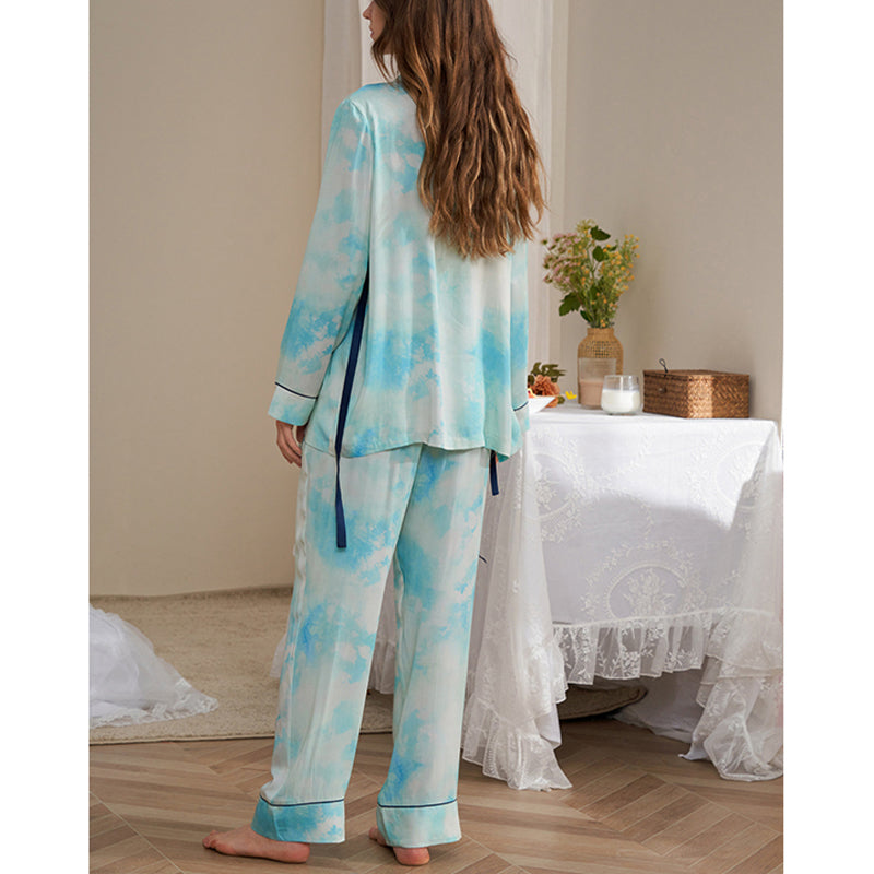 Blue Tie-dye Printed Pajama Set