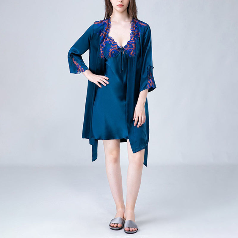 Embroidery Lace Nightdress and Robe Set