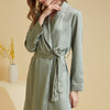 Shawl Collar Trimmed Satin Robe with Tie Wasit