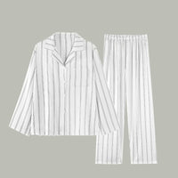 19 Momme Mulberry Silk Pinstriped Long Sleeve Trousers Pajamas Set