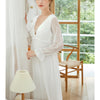 White V Neck Mesh Long Sleeves Nightgown