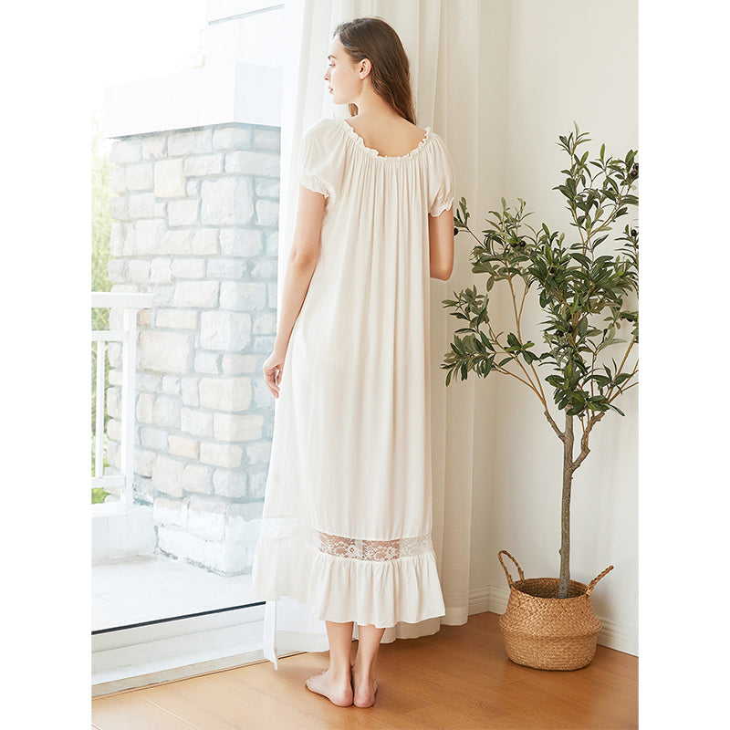 White Boat Neck Lace-up Cotton Dress