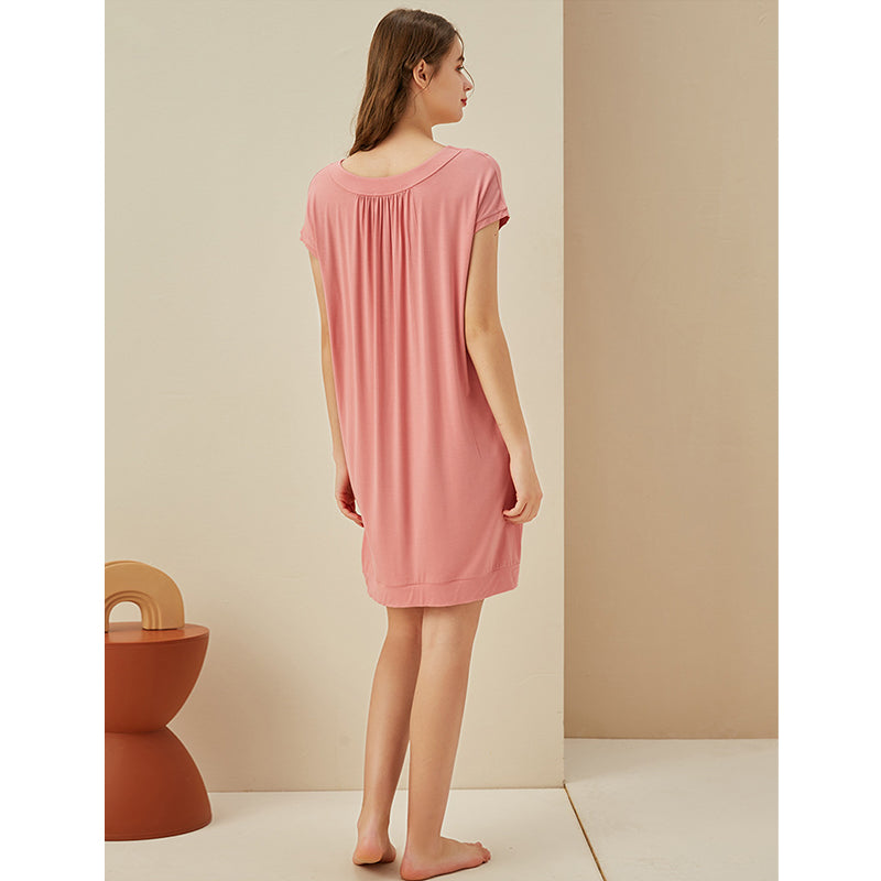 V Neck Short Sleeves Nightdress with Pockets