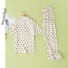 Beige Polka Dots Print Short Sleeved Pajama Set