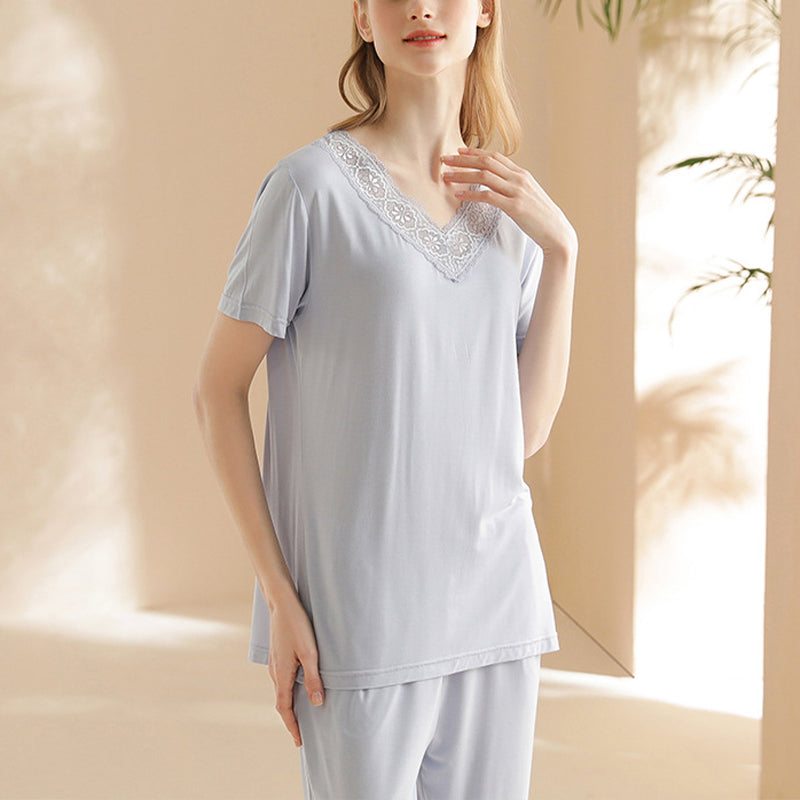 Lace Trimmed Modal Pajama Set