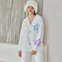 White Stars Half-Pile Long Sleeve Trousers Pajamas Set