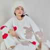 Heart And Rabbit Half-Pile Flannel Pullover Long-Sleeved Pant Pajamas Set