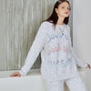 Coloured Letter Embroidery Grey Half-Pile Flannel Pullover Long Sleeve Trousers Pajamas Set