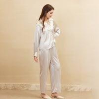 19 Momme Mulberry Silk Gentle Long Sleeve Trousers Pajamas Set