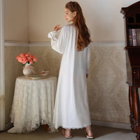 French Lace V-Neck Long-Sleeved Nightdress