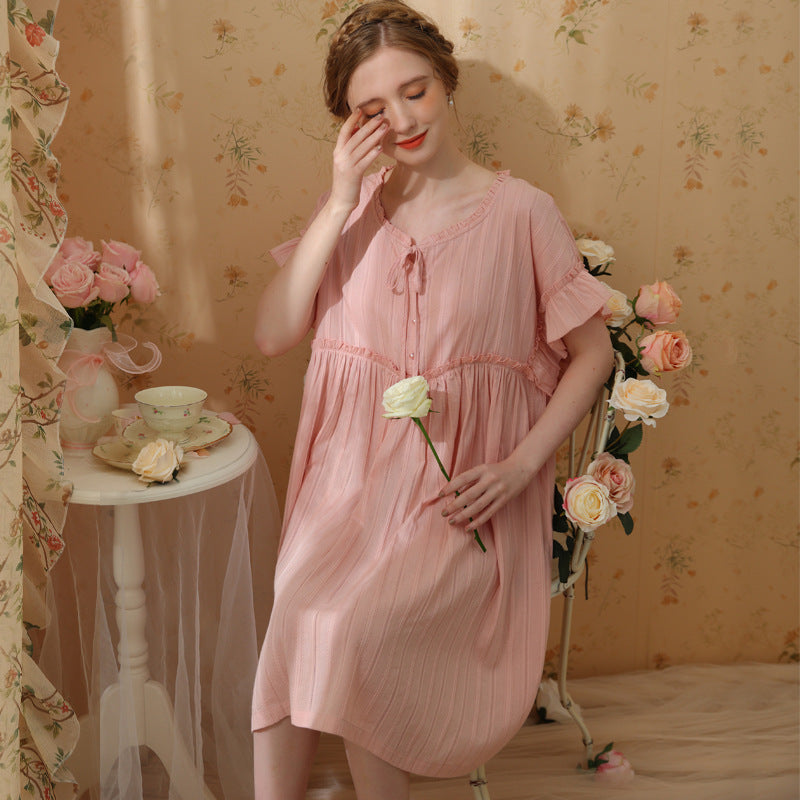 Short Sleeved Pink Cotton Court Style Nightdress