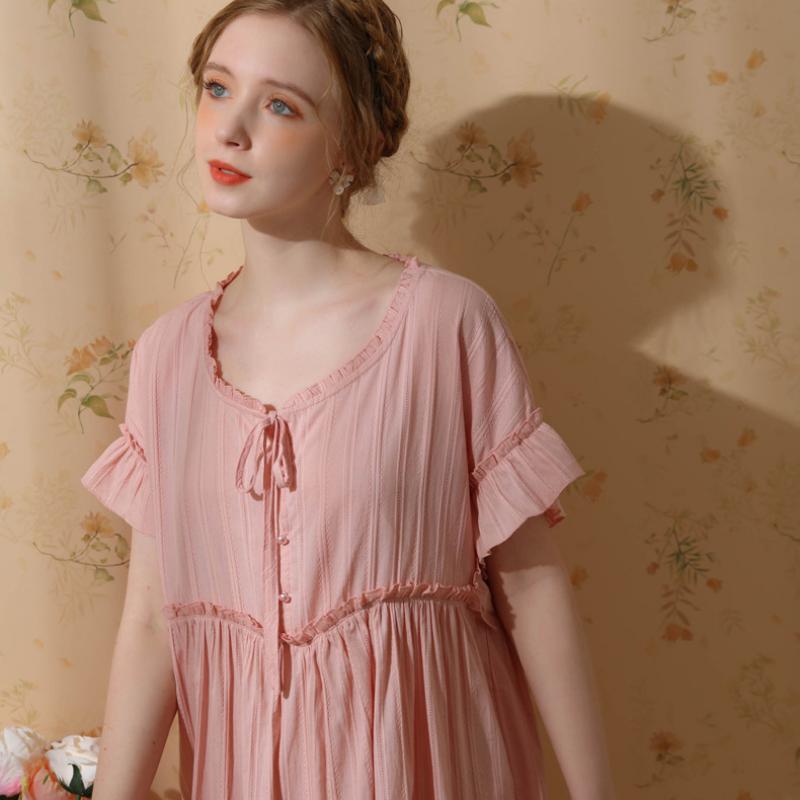 Short Sleeved Pink Cotton Court Style Nightdress