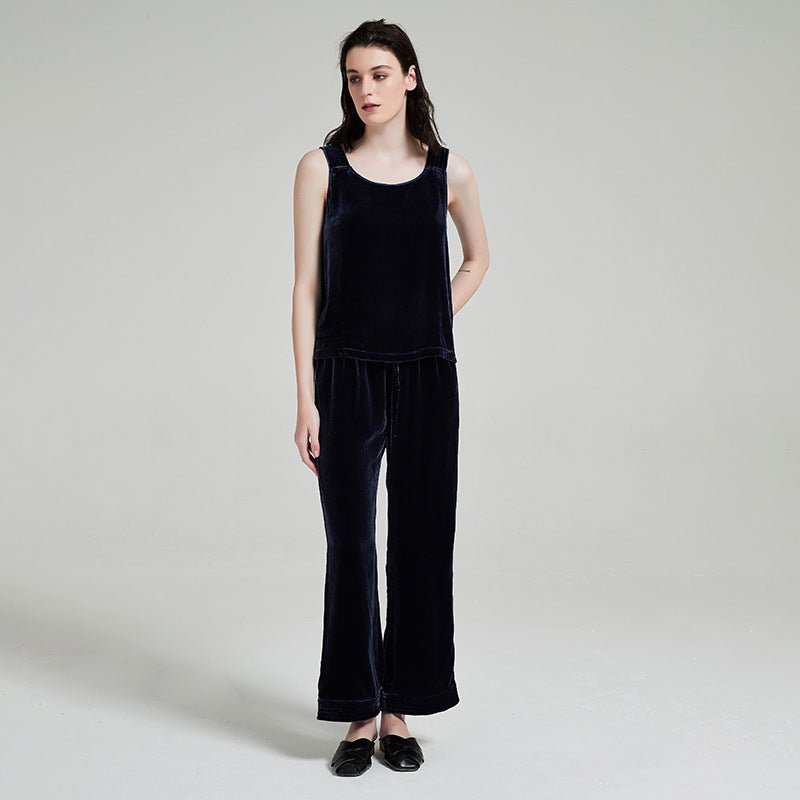 Mulberry Silk Velour Sleeveless Pajamas Set