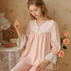 French V-Neck Lace Long-Sleeved Trousers Pajama Set