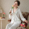 White V-Shaped Low Neck Long Sleeve Pants Pajamas Suit