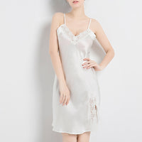 16 Momme Mulberry Silk Lace Side Slit Suspender Nightdress