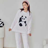 Pink Panda Half-Pile Flannel Pullover Long-Sleeved Pant Pajamas Set