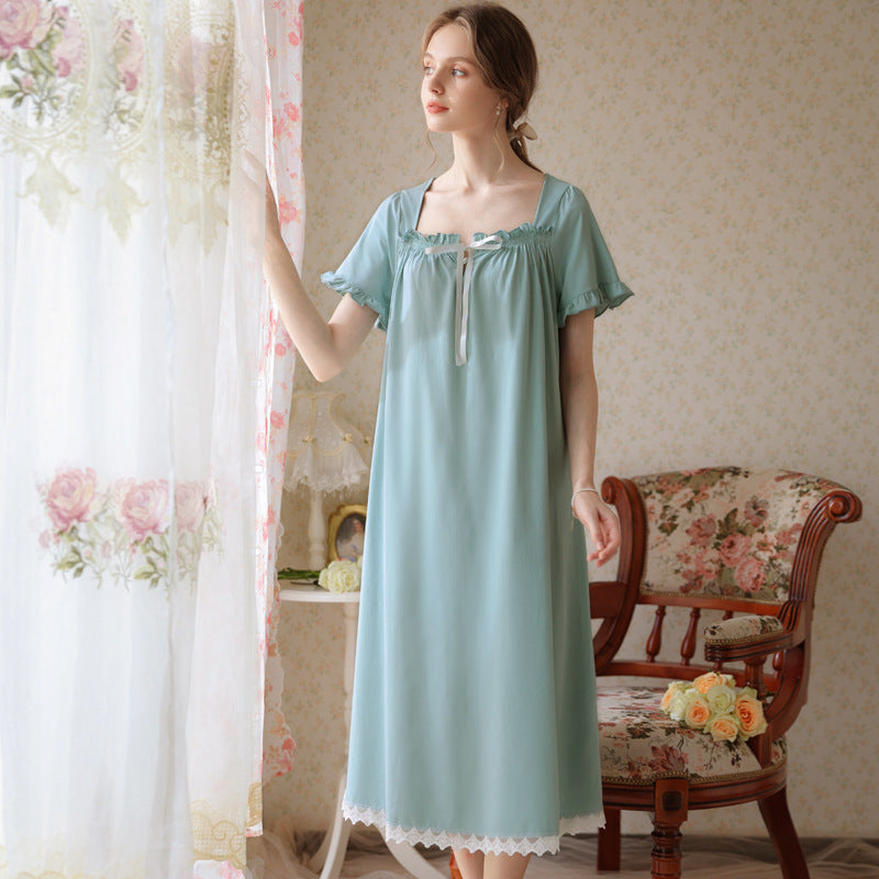 Long Square Collar Lace Nightdress