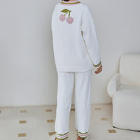 White Cherry Half-Pile Long Sleeve Trousers Pajamas Set