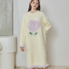 Yellow Large flowers Half-Pile Flannel Pullover Long-Sleeved Nightdress