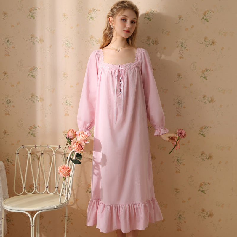 Palace Style Cotton Long-Sleeved Nightdress