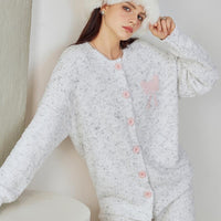 Pink Bow Half-Pile Flannel Long Sleeve Trousers Pajamas Set