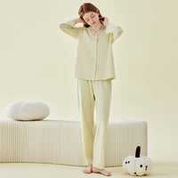 Class A Cotton Lace V-Neck Long Sleeve Trousers Pajamas Set