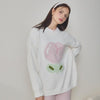 White Large flowers Half-Pile Flannel Pullover Long Sleeve Trousers Pajamas Set