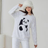 Grey Panda Half-Pile Flannel Pullover Long-Sleeved Pant Pajamas Set