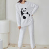 Grey Panda Half-Pile Flannel Pullover Long-Sleeved Pant Pajamas Set