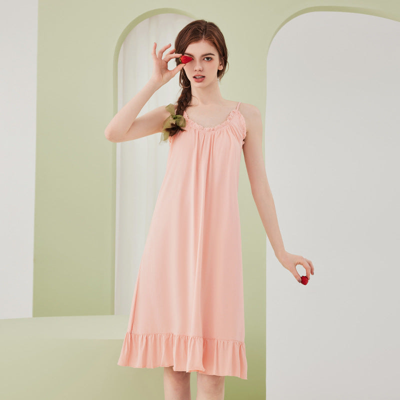 Solid Color Camisole Nightgown with Chest Pad