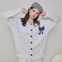 Black Bow Half-Pile Flannel Long Sleeve Trousers Pajamas Set