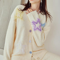 Yellow Stars Half-Pile Long Sleeve Trousers Pajamas Set