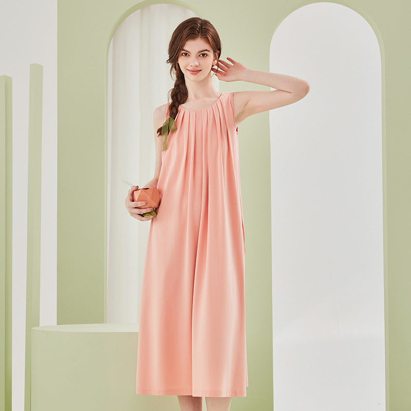 Solid Color Sleeveless Modal Nightgown With Breast Pad