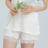 16 Momme Mulberry Silk Lace Cut-Out Camisole Shorts Pajama Set