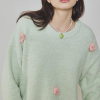 Light Green Bow Half-Pile Flannel Pullover Long Sleeve Trousers Pajamas Set