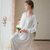 Royal Style Solid Color Lace V-Neck Long-Sleeved Nightdress