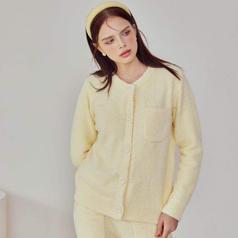 Yellow Half-Pile Flannel Long Sleeve Trousers Pajamas Set